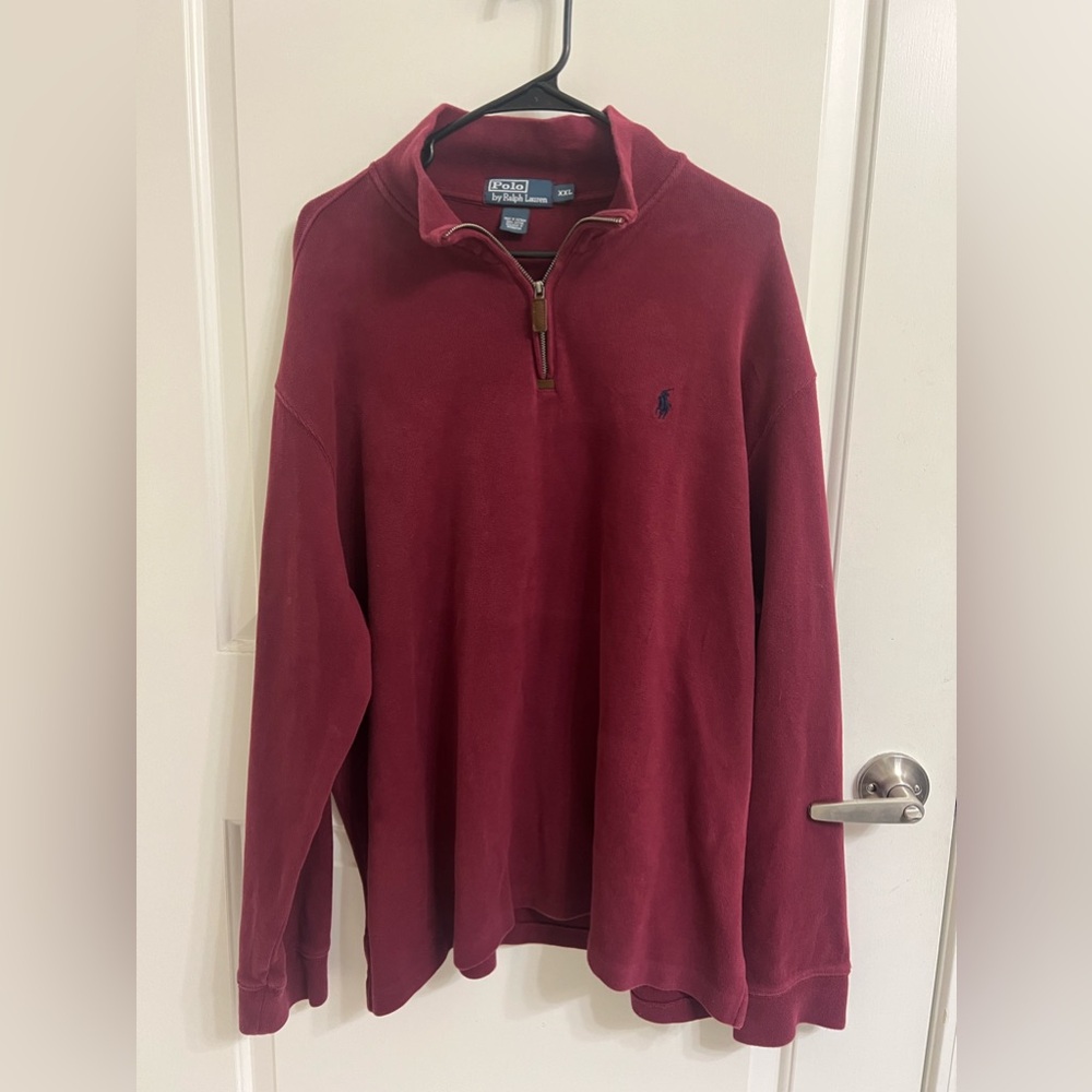 Men’s Long Sleeve Quarter Zip Pullover Sweater in Red Size XXL